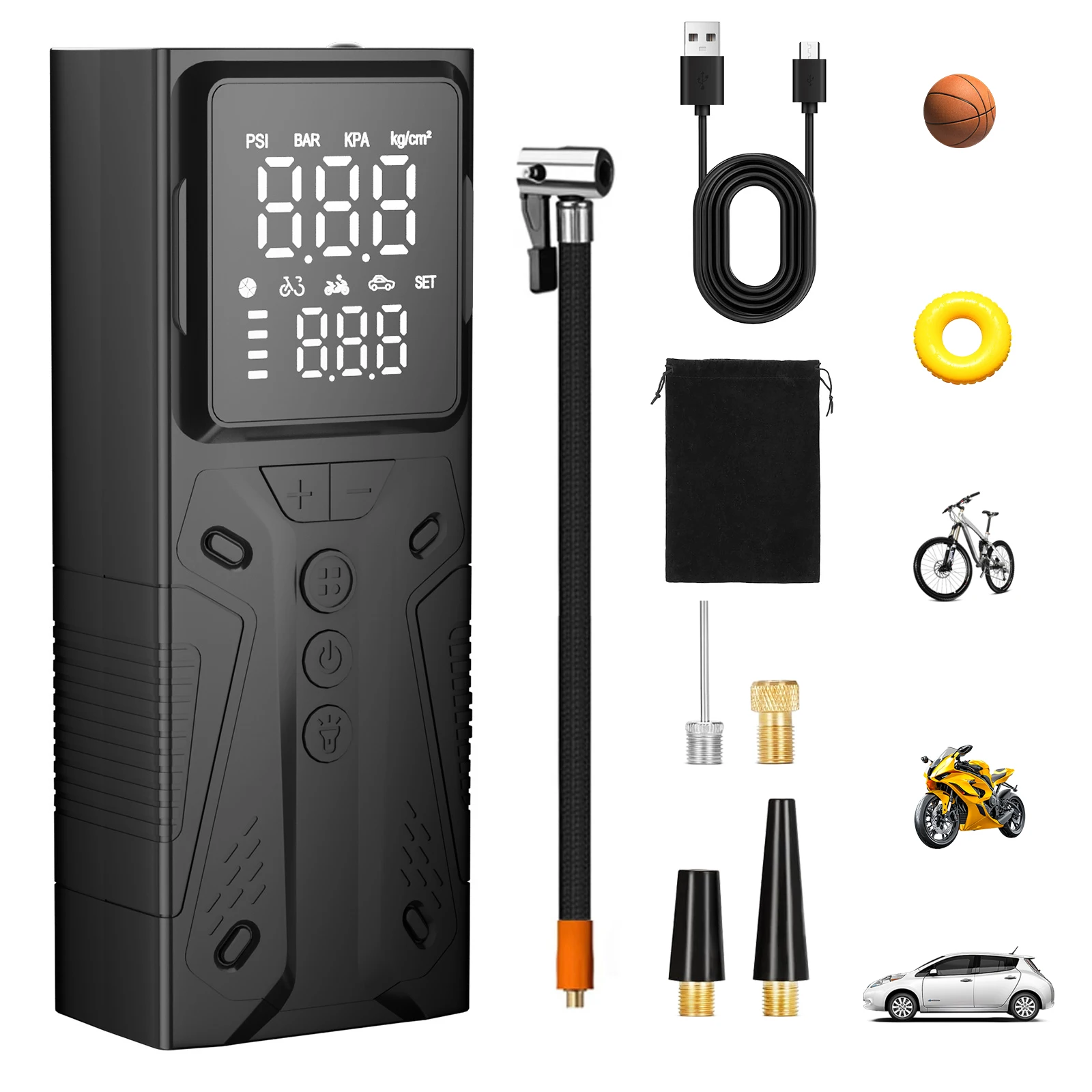 150PSI Tire Inflator Pump LED Light Air Pump Air Compressors Portable for Car Bicycle Motorcycle Bike Ball
150PSI Tire Inflator Pump LED Light Air Pump Air Compressors Portable for Car Bicycle Motorcycle Bike Ball