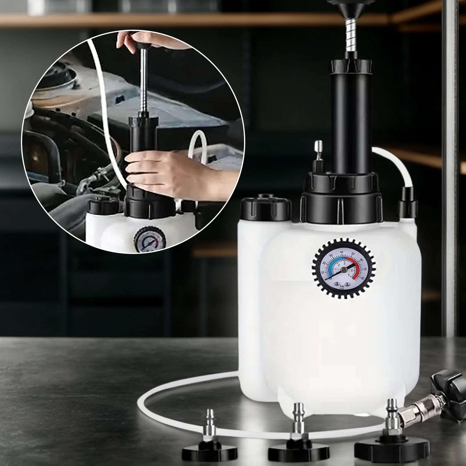 Brake Bleeder Kit with 3L Pressure Pump 1L Waste Bottle & 4 Upgraded Adapters Manual Brake Fluid Bleeder Tool for Most Vehicles
Brake Bleeder Kit with 3L Pressure Pump 1L Waste Bottle & 4 Upgraded Adapters Manual Brake Fluid Bleeder Tool for Most Vehicles