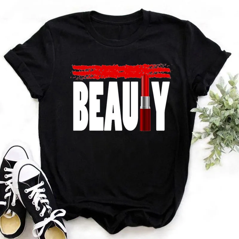 Lipstick Beauty Letter Print Women T Shirt Short Sleeve O Neck Loose Women Tshirt Ladies Tee Shirt Tops Camisetas Mujer
Lipstick Beauty Letter Print Women T Shirt Short Sleeve O Neck Loose Women Tshirt Ladies Tee Shirt Tops Camisetas Mujer
