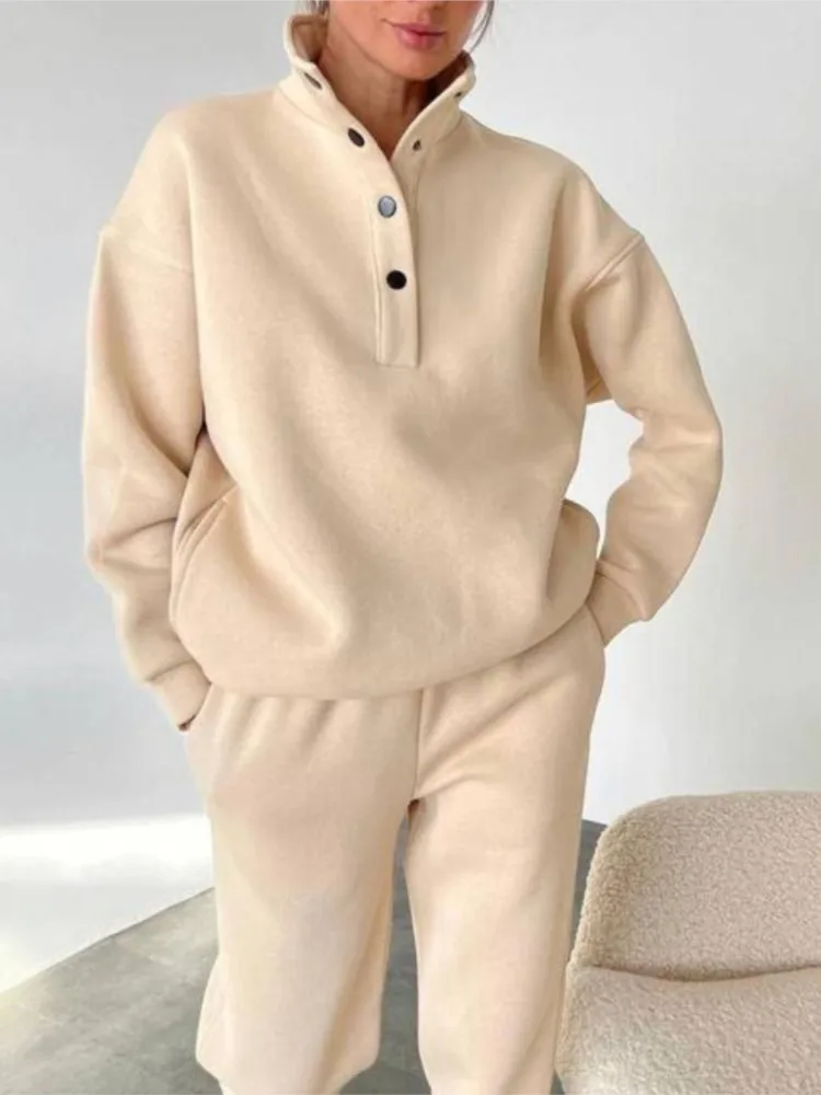 Fashion Button-up Stand Collar Long-sleeved Sweatshirt Top + Cuffed Pants 2-piece Set Women Pure Color Casual Autumn Suit Female
Fashion Button-up Stand Collar Long-sleeved Sweatshirt Top + Cuffed Pants 2-piece Set Women Pure Color Casual Autumn Suit Female