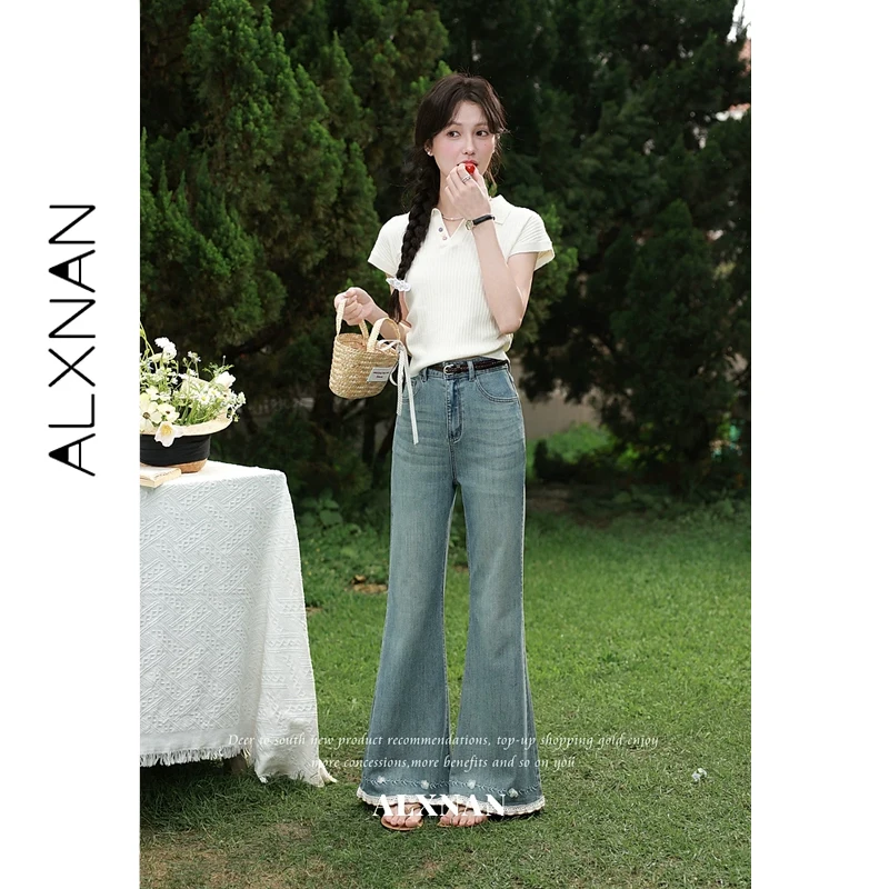 ALXNAN Vintage Blue Jeans Summer 2026 Lace Trim Pearl Floral Flared Casual Thin Women's Denim Pants Elegant Jeans Female L65101
ALXNAN Vintage Blue Jeans Summer 2026 Lace Trim Pearl Floral Flared Casual Thin Women's Denim Pants Elegant Jeans Female L65101