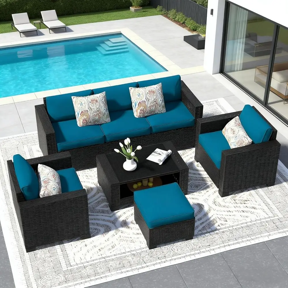 7-Piece Outdoor Wicker Sectional Sofa Set with Washable Cushions and Tempered Glass Table for Patio or Poolside
7-Piece Outdoor Wicker Sectional Sofa Set with Washable Cushions and Tempered Glass Table for Patio or Poolside