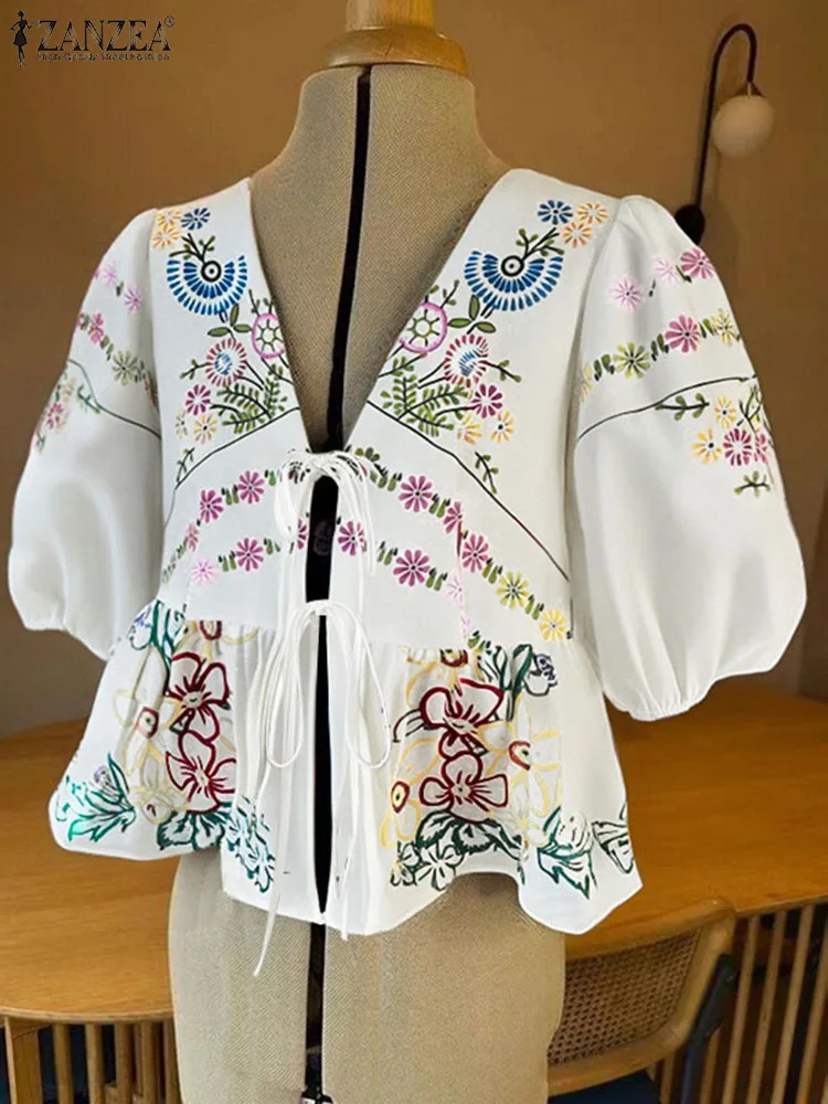 2025 ZANZEA Women Summer Blouses Puff Sleeve Lace-up Casual Tops Fashion V-Neck Printed Bohemian Shirts Bandage Loose Blusas
2025 ZANZEA Women Summer Blouses Puff Sleeve Lace-up Casual Tops Fashion V-Neck Printed Bohemian Shirts Bandage Loose Blusas