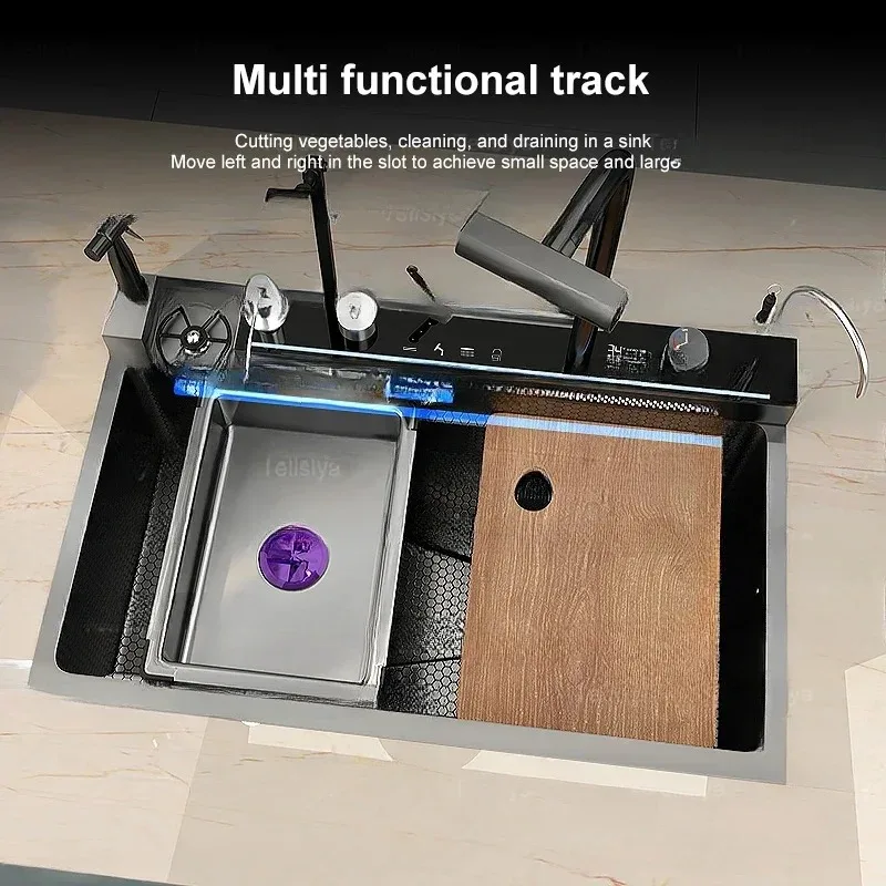 Кухонная мойка с цифровым дисплеем, новинка с водопадом, сотовый тисненый смеситель-усилитель, большая раковина на столешнице, одна раковина 
Кухонная мойка с цифровым дисплеем, новинка с водопадом, сотовый тисненый смеситель-усилитель, большая раковина на столешнице, одна раковина