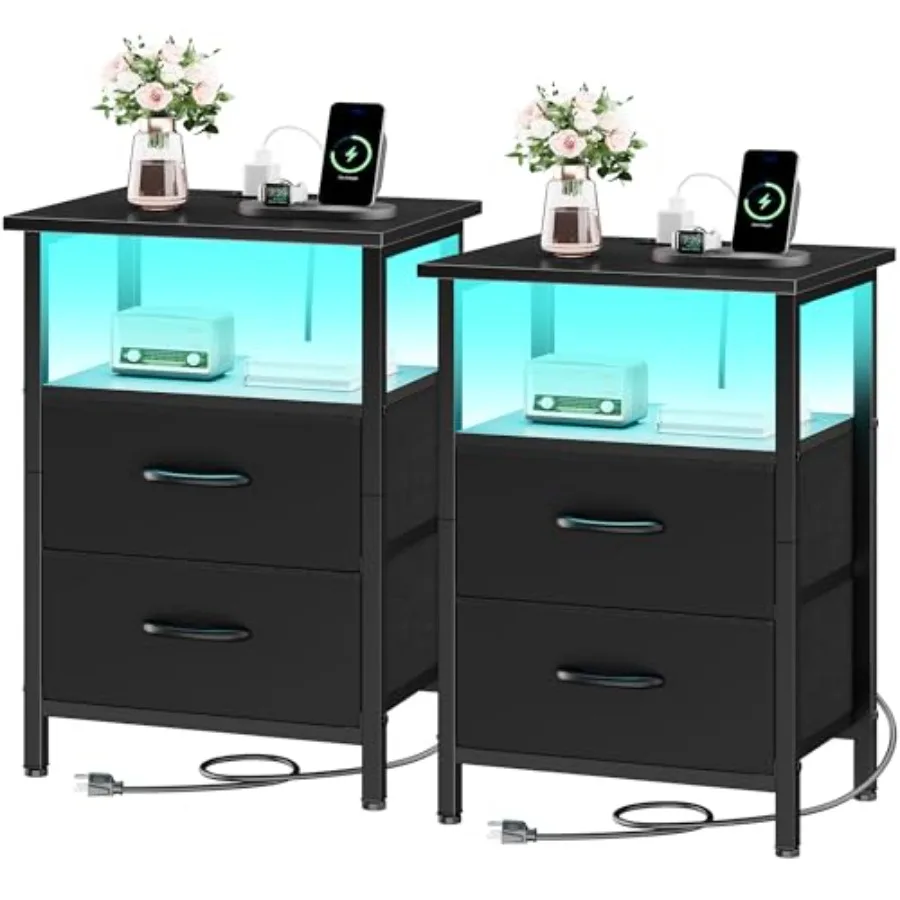 Nightstands Set of 2 Bedside Tables with Charging Station and LED Lights Night Stands with 2 Fabric Drawers End Table with Stor
Nightstands Set of 2 Bedside Tables with Charging Station and LED Lights Night Stands with 2 Fabric Drawers End Table with Stor