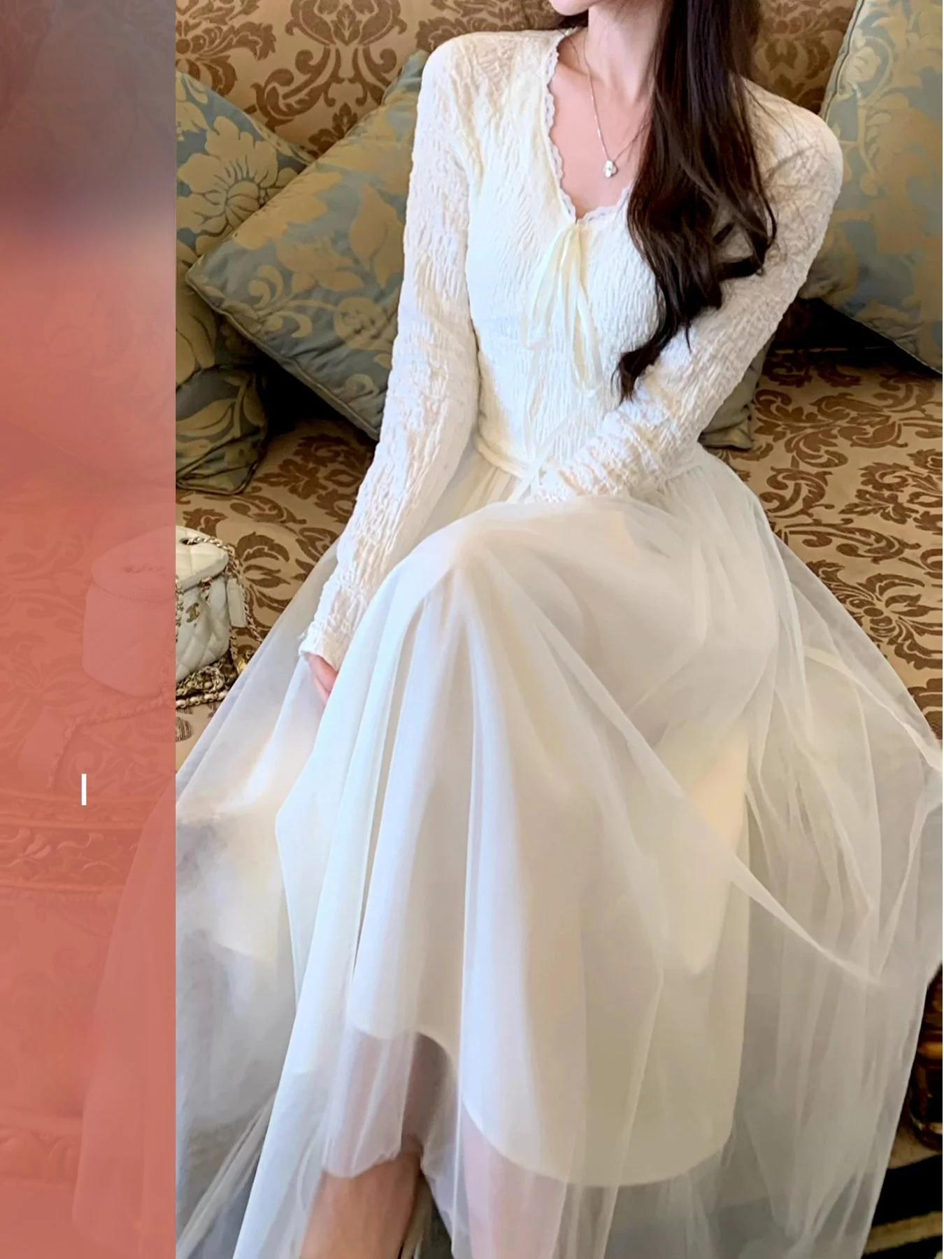 Ballet Style V-Neck Midi Dress with Lace Paneling And Waist-Cinching for Women Spring Season Long Sleeve A-Line Dress
Ballet Style V-Neck Midi Dress with Lace Paneling And Waist-Cinching for Women Spring Season Long Sleeve A-Line Dress