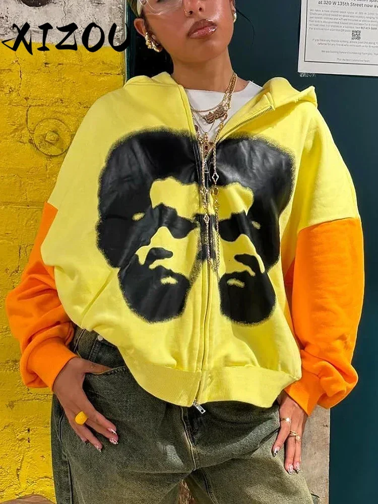 XIZOU Cool Hipster Hooded Jacket Women Face Print Autumn Trend Full Sleeve Zipper Casual Wild Streetwear Sporty Sweatshirts
XIZOU Cool Hipster Hooded Jacket Women Face Print Autumn Trend Full Sleeve Zipper Casual Wild Streetwear Sporty Sweatshirts