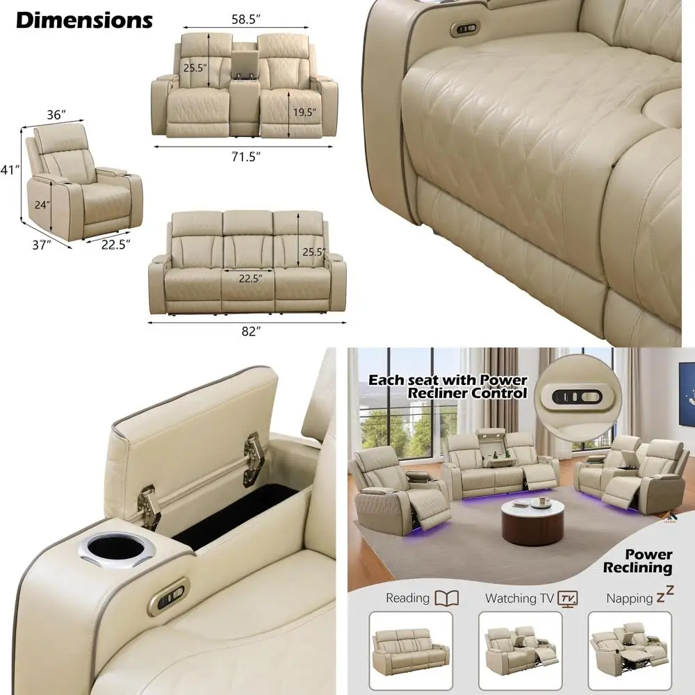 LED-Lit Breathing Leather Recliner Set with USB, Cup Holders, and Storage for Living Room or Home Theater (Sofa and Loveseat, Be
LED-Lit Breathing Leather Recliner Set with USB, Cup Holders, and Storage for Living Room or Home Theater (Sofa and Loveseat, Be