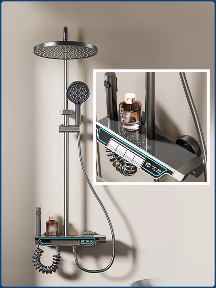 LED Smart Digital Display Shower System Bathroom Wall-mounted Four Function Piano Key Rainfall Pressurized Shower Faucet Set
LED Smart Digital Display Shower System Bathroom Wall-mounted Four Function Piano Key Rainfall Pressurized Shower Faucet Set