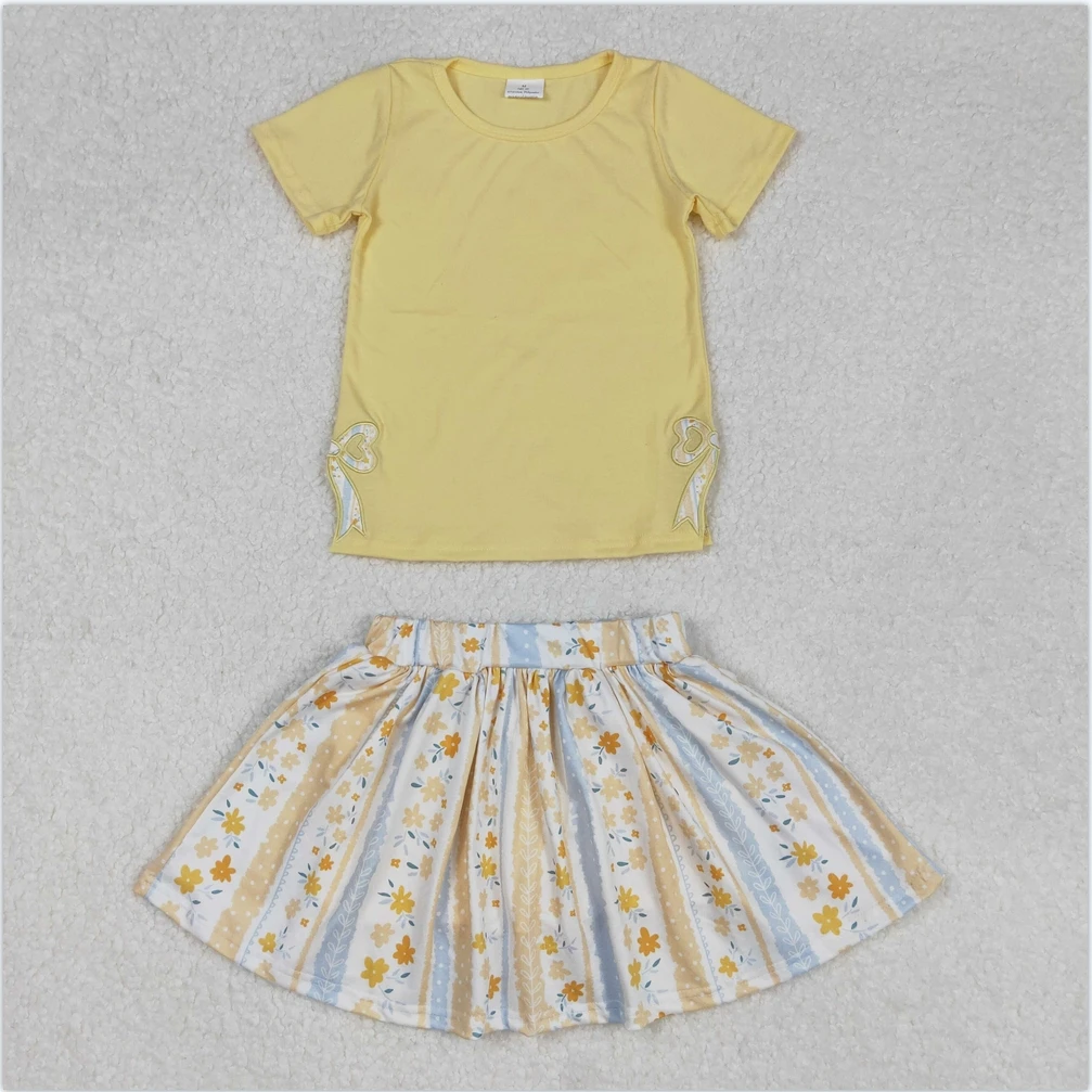 New Yellow Short Sleeves Embroidery Bows Top Floral Skirt with under shorts dress sets girls clothing toddler kid Girls clothes
New Yellow Short Sleeves Embroidery Bows Top Floral Skirt with under shorts dress sets girls clothing toddler kid Girls clothes