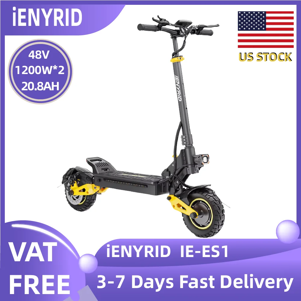 iENYRID IE-ES1 Adult Foldable Escooter 48V20.8AH Battery 10 Inch Fat Tire E-Mountain Scooter 1200W*2 motor Electric Scooter
iENYRID IE-ES1 Adult Foldable Escooter 48V20.8AH Battery 10 Inch Fat Tire E-Mountain Scooter 1200W*2 motor Electric Scooter