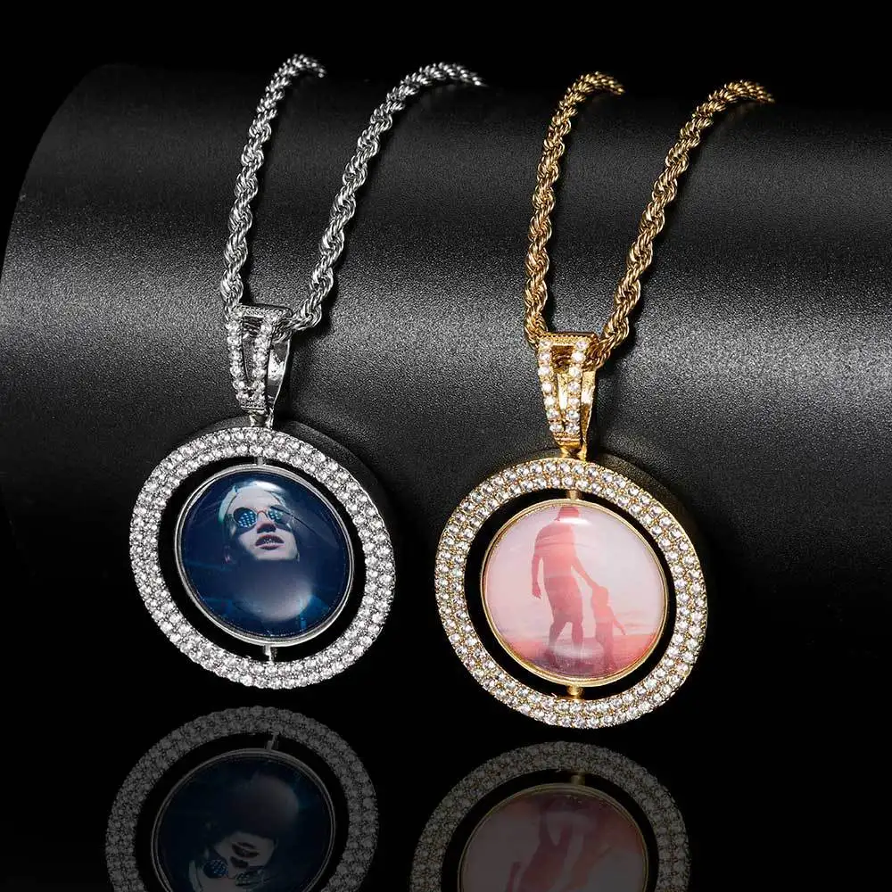 2pcs/ Bag Custom Iced Out Hip Hop Medallion Memory Picture Necklace CZ Diamond Photo Spinning Sublimation necklace
2pcs/ Bag Custom Iced Out Hip Hop Medallion Memory Picture Necklace CZ Diamond Photo Spinning Sublimation necklace