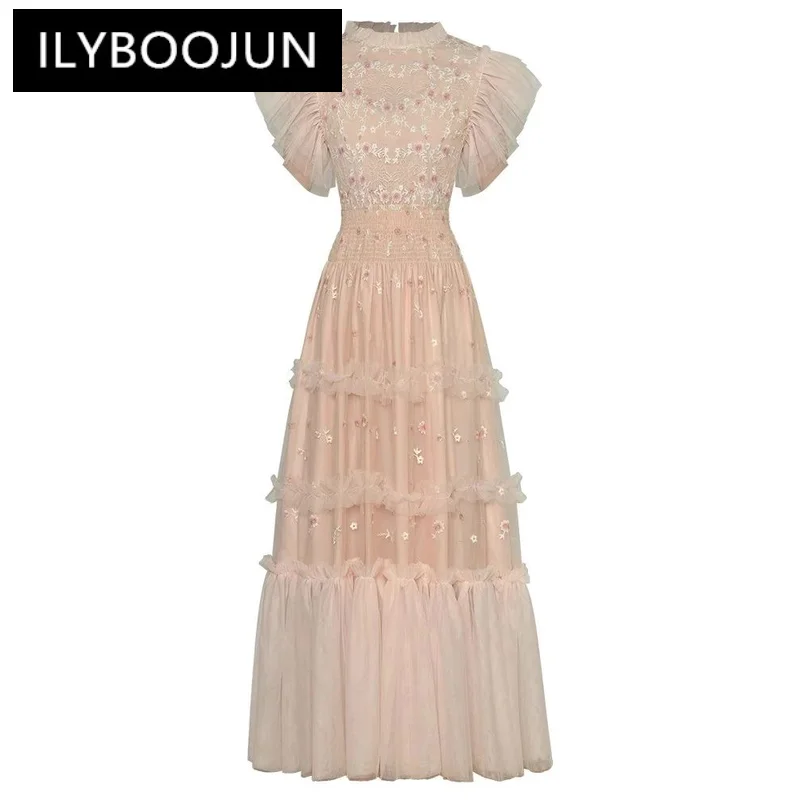 ILYBOOJUN Fashion Designer Summer Mesh Dress Women O-Neck Flying Sleeve Flowers Embroidery Ruffle Elastic Waist Vintage Dresses
ILYBOOJUN Fashion Designer Summer Mesh Dress Women O-Neck Flying Sleeve Flowers Embroidery Ruffle Elastic Waist Vintage Dresses
