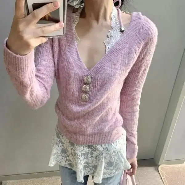 Long-Sleeved Pullover Sweater 2024 Autumn Sweet Women Versatile V-Neck Halterneck Short Long-Sleeved Fashion Street Shooting
Long-Sleeved Pullover Sweater 2024 Autumn Sweet Women Versatile V-Neck Halterneck Short Long-Sleeved Fashion Street Shooting