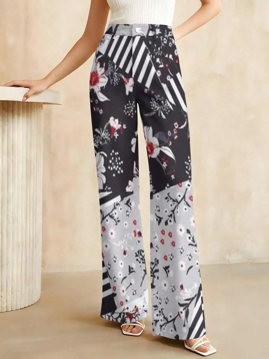 High-Waist Patchwork Floral Printed Wide Leg Trousers Casual Summer Womens Pants
High-Waist Patchwork Floral Printed Wide Leg Trousers Casual Summer Womens Pants