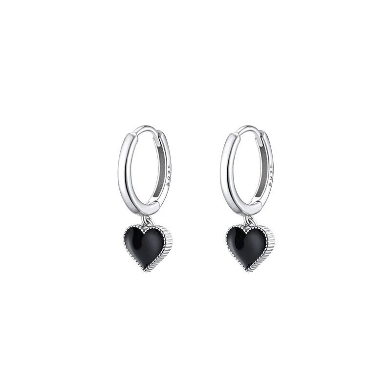 925 Sterling Silver Black Heart Pendant Hoop Earrings For Women Cute Fine Jewelry Light Luxury Accessories In Summer
925 Sterling Silver Black Heart Pendant Hoop Earrings For Women Cute Fine Jewelry Light Luxury Accessories In Summer
