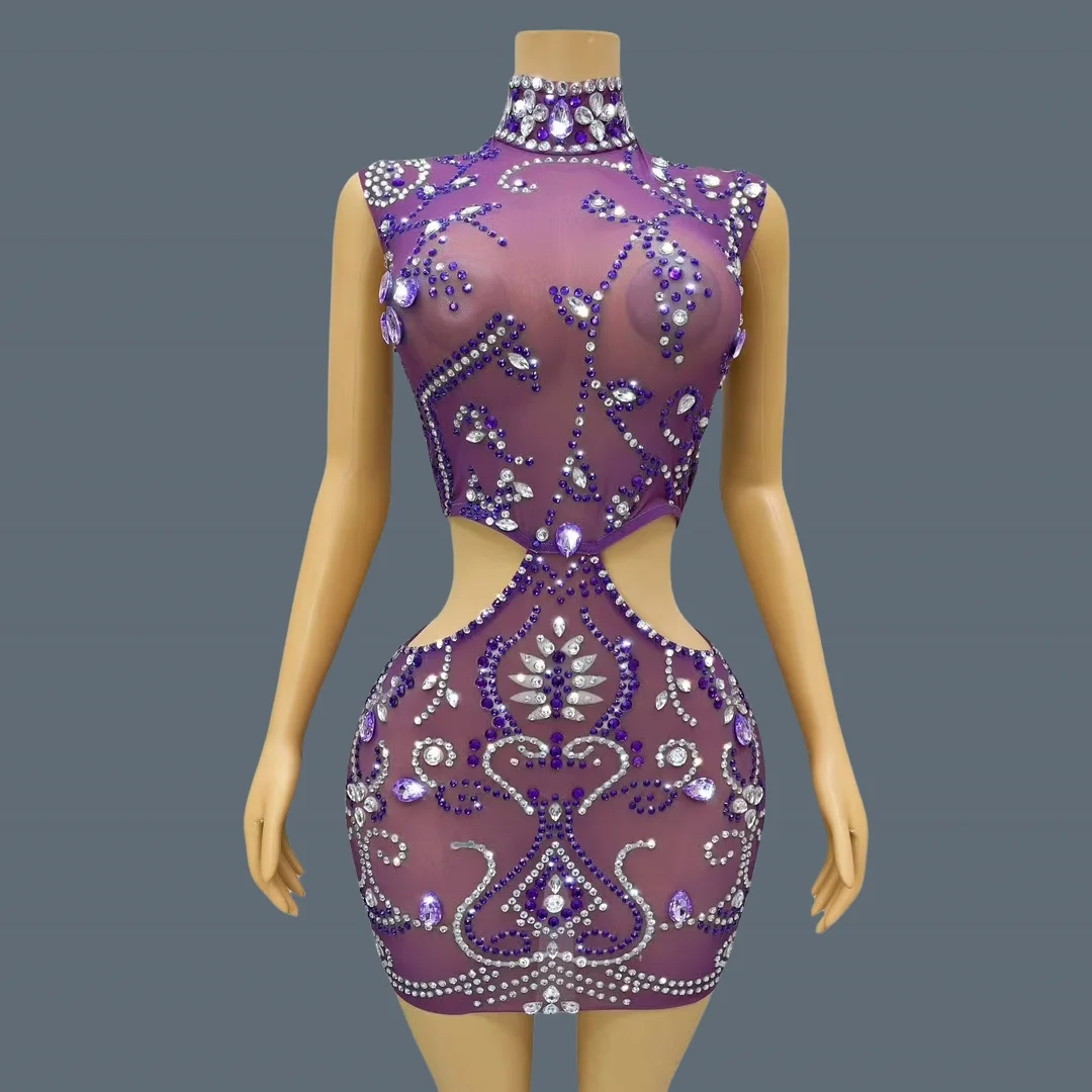 Sparkly Crystals See Through Mesh Evening Dress Women Sexy Purple Tight Fitting Hollow out Dress Nightclub Party Outfit Ziluocha
Sparkly Crystals See Through Mesh Evening Dress Women Sexy Purple Tight Fitting Hollow out Dress Nightclub Party Outfit Ziluocha