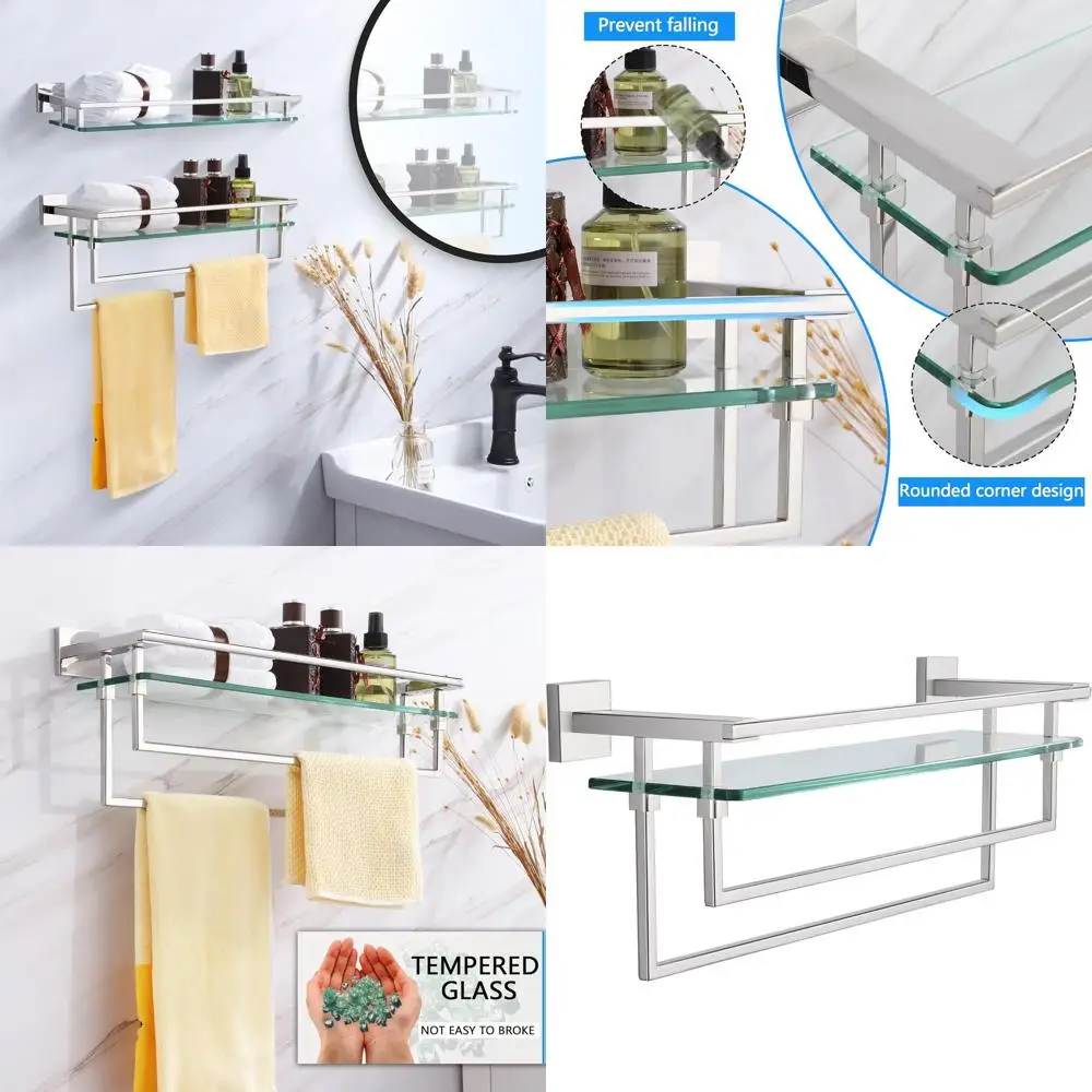 20-Inch Silver Floating Tempered Glass Shelf with Towel Bars for Bathroom and Kitchen Accessories Organizer
20-Inch Silver Floating Tempered Glass Shelf with Towel Bars for Bathroom and Kitchen Accessories Organizer