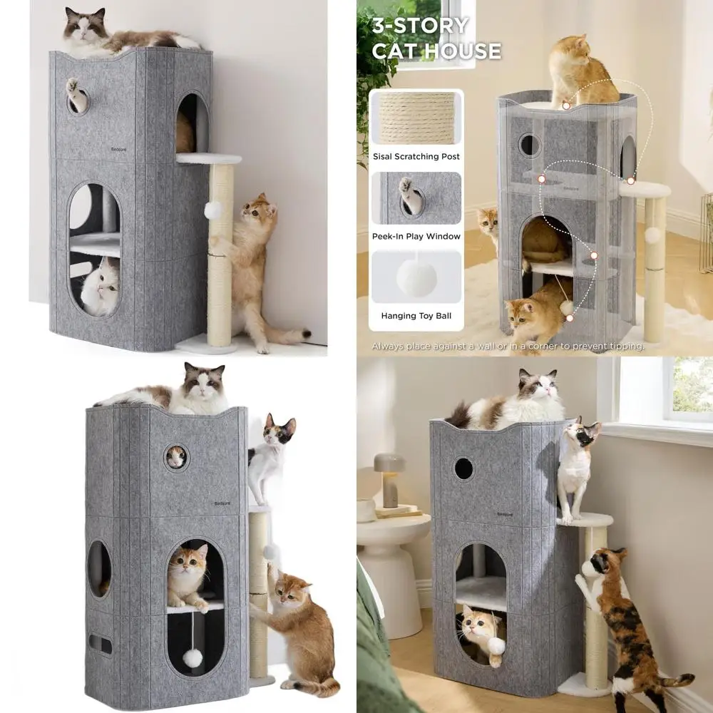 Compact Multi-Level Cat Tree with Cave, Balls, and Scratching Post for Small Cats, Grey, 22.5x31.5x13
Compact Multi-Level Cat Tree with Cave, Balls, and Scratching Post for Small Cats, Grey, 22.5x31.5x13