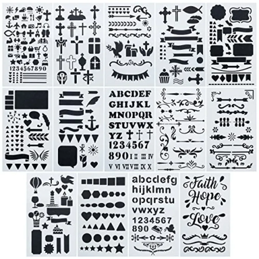 Set, 4.2 x 7 Inch, 14 Sheets, Plastic Stencils for Bible Study, Journals, Planners, Scrapbooking, Lettering and DIY Craft Proje
Set, 4.2 x 7 Inch, 14 Sheets, Plastic Stencils for Bible Study, Journals, Planners, Scrapbooking, Lettering and DIY Craft Proje