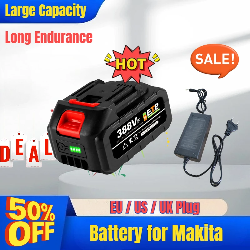 388VF 128VF Large Capacity Li-Battery Replaceable Power Tool Battery for Makita Drill Battery Household Power Tool Battery
388VF 128VF Large Capacity Li-Battery Replaceable Power Tool Battery for Makita Drill Battery Household Power Tool Battery