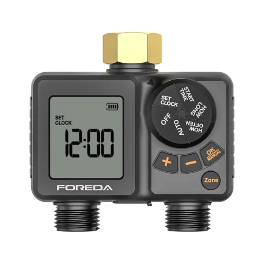 2 Outlet Rechargeable Sprinkler Timer Brass Inlet Programmable Irrigation Water Timers for Garden Hose with Rain Delay/Manual/A
2 Outlet Rechargeable Sprinkler Timer Brass Inlet Programmable Irrigation Water Timers for Garden Hose with Rain Delay/Manual/A