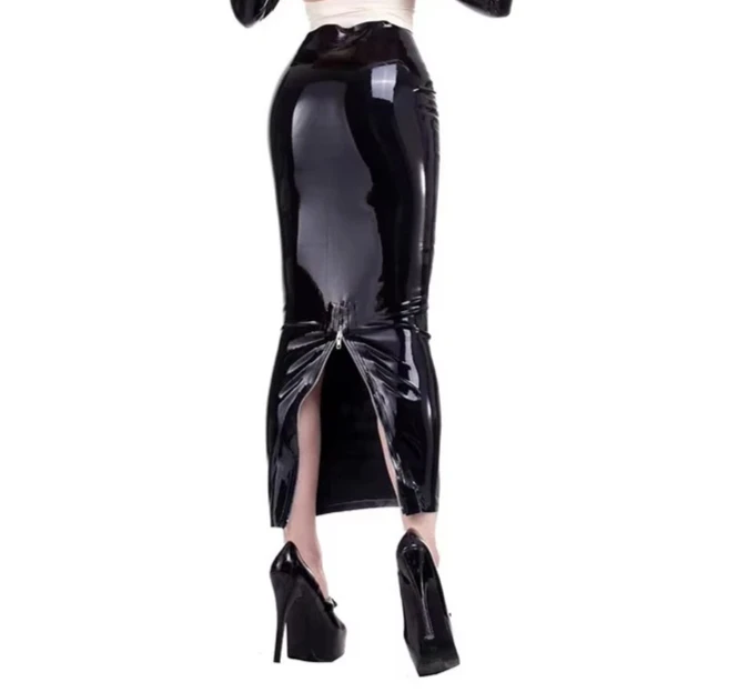 Women Glossy Stretch Faux Leather Fashionable Slim Fit Skirts, Ladies Shiny PU Leather Hem Slit Skirt Support Custom
Women Glossy Stretch Faux Leather Fashionable Slim Fit Skirts, Ladies Shiny PU Leather Hem Slit Skirt Support Custom