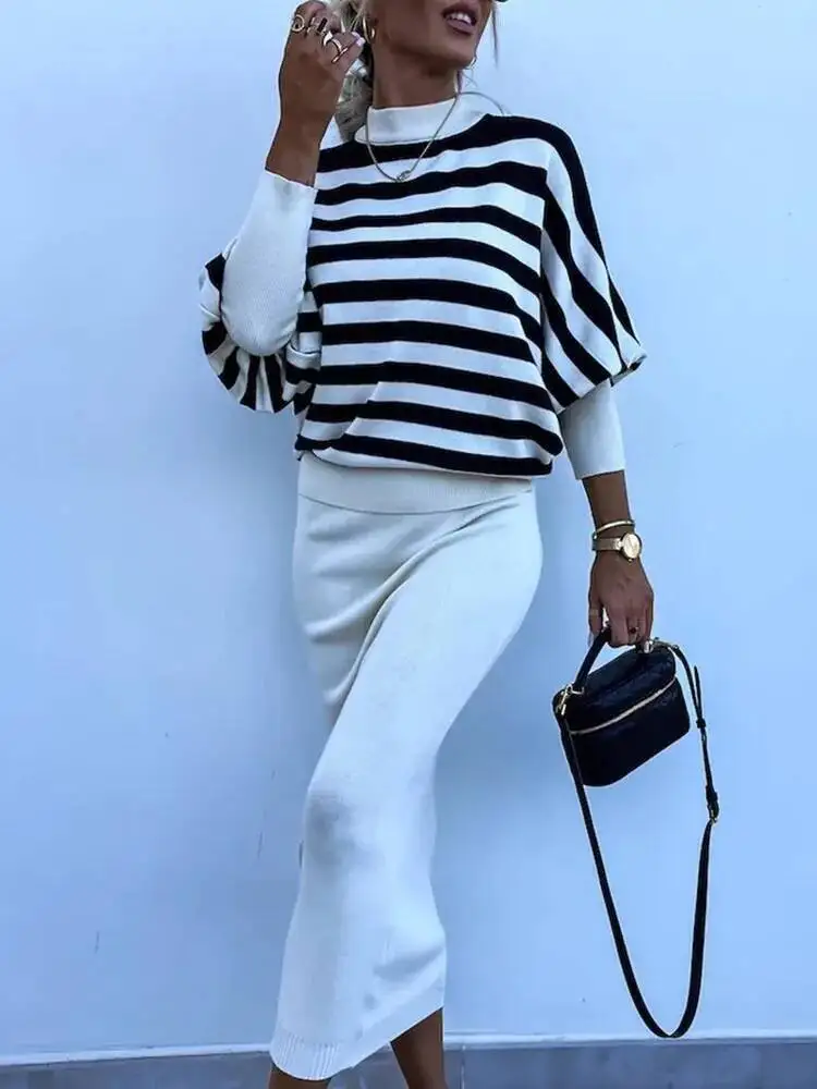 Women Elegant Striped Print Suit Sets Sleeve Pcs Sexy V Neck Slim Suspender Long Dress With Knitting Top Pullovers Outfits
Women Elegant Striped Print Suit Sets Sleeve Pcs Sexy V Neck Slim Suspender Long Dress With Knitting Top Pullovers Outfits