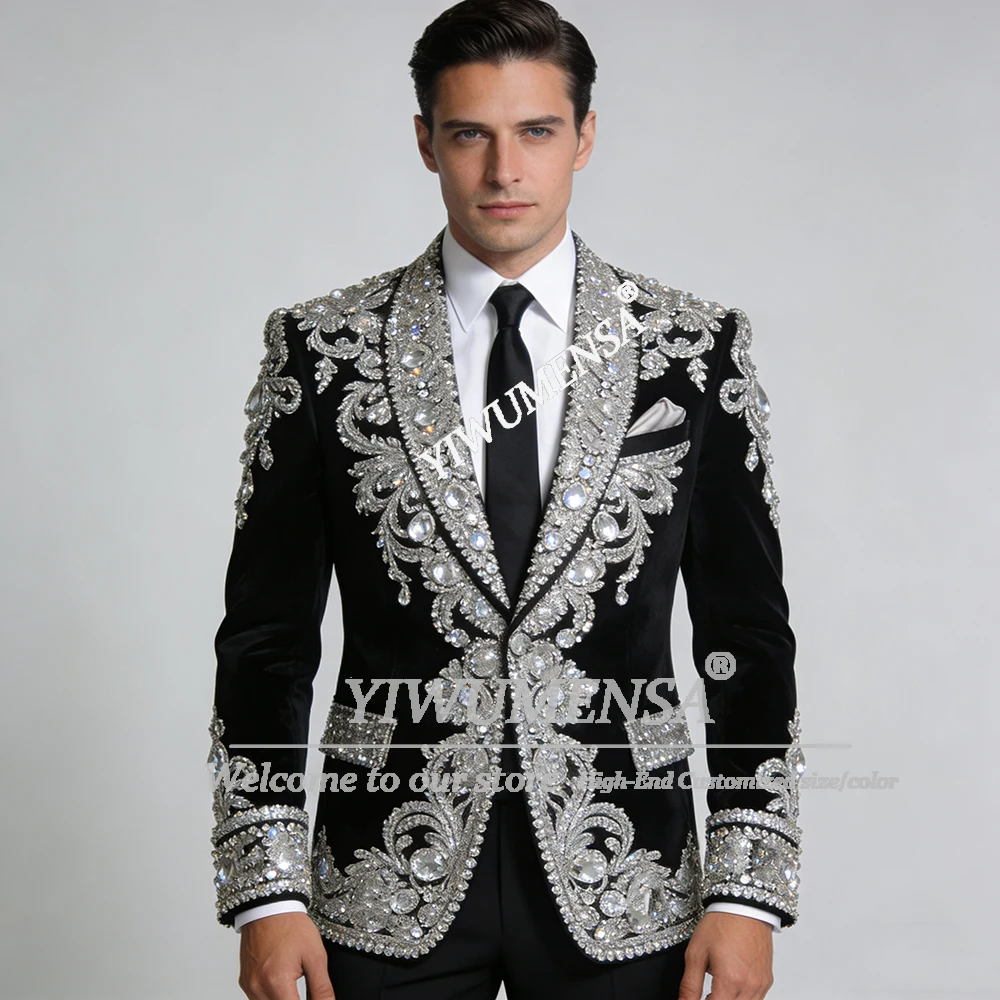 Exquisite Beaded Stones Suits Men For Wedding Single Breasted Jacket Pants 2 Piece Set Groom Tuxedos Customized Costume Homme
Exquisite Beaded Stones Suits Men For Wedding Single Breasted Jacket Pants 2 Piece Set Groom Tuxedos Customized Costume Homme