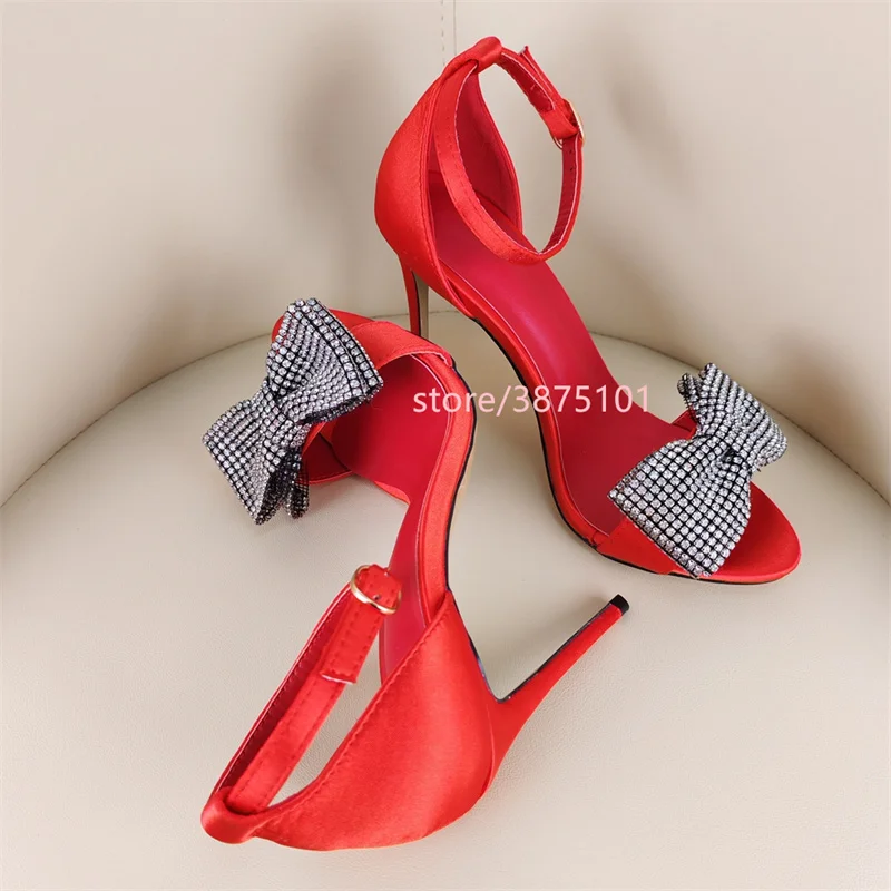 Narrow Band Ankle Wrap Stiletto Heeled Red Bowtie Knot Crystal Buckle Women Thin High Heeled Sandals Summer Shoes
Narrow Band Ankle Wrap Stiletto Heeled Red Bowtie Knot Crystal Buckle Women Thin High Heeled Sandals Summer Shoes