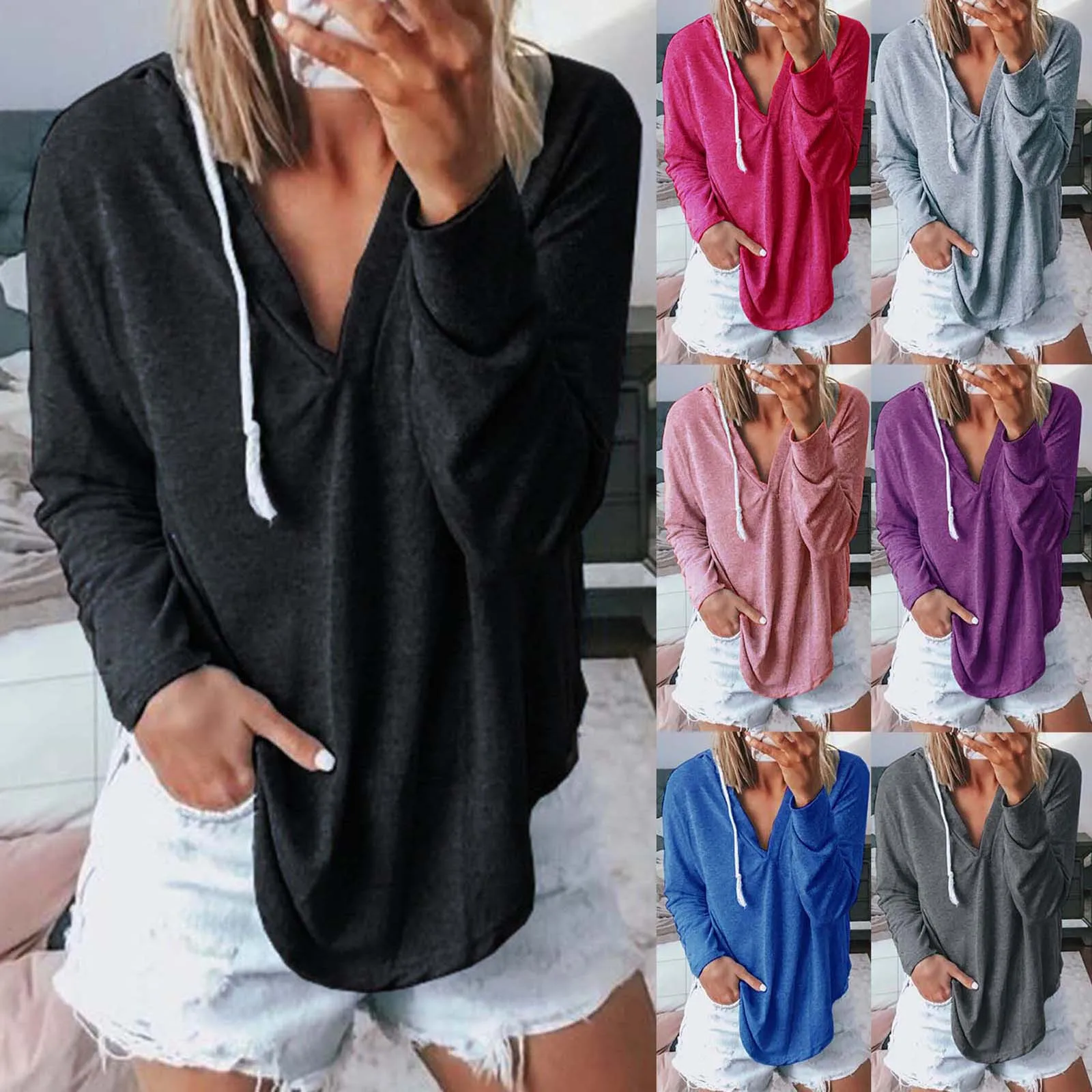 Womens Hoodies And Sweatshirts Cute Women's New V Neck Long Sleeved Hooded Shirt Sweater Jacket for Women Casual
Womens Hoodies And Sweatshirts Cute Women's New V Neck Long Sleeved Hooded Shirt Sweater Jacket for Women Casual