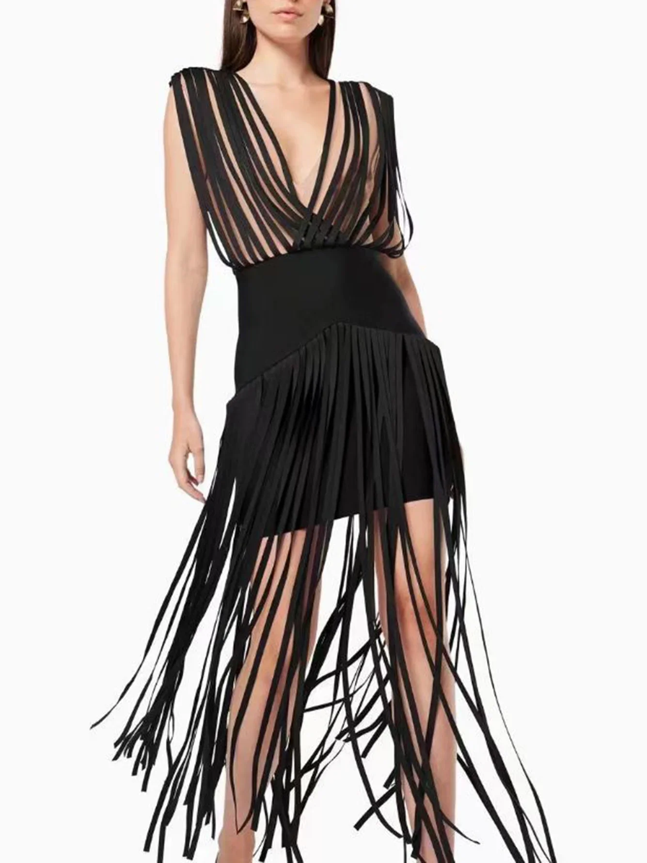 High Quality Women's Black Sexy Sleeveless V Neck Tassel Patchwork Backless Dress Elegant Evening Celebrity Party Vestidos
High Quality Women's Black Sexy Sleeveless V Neck Tassel Patchwork Backless Dress Elegant Evening Celebrity Party Vestidos