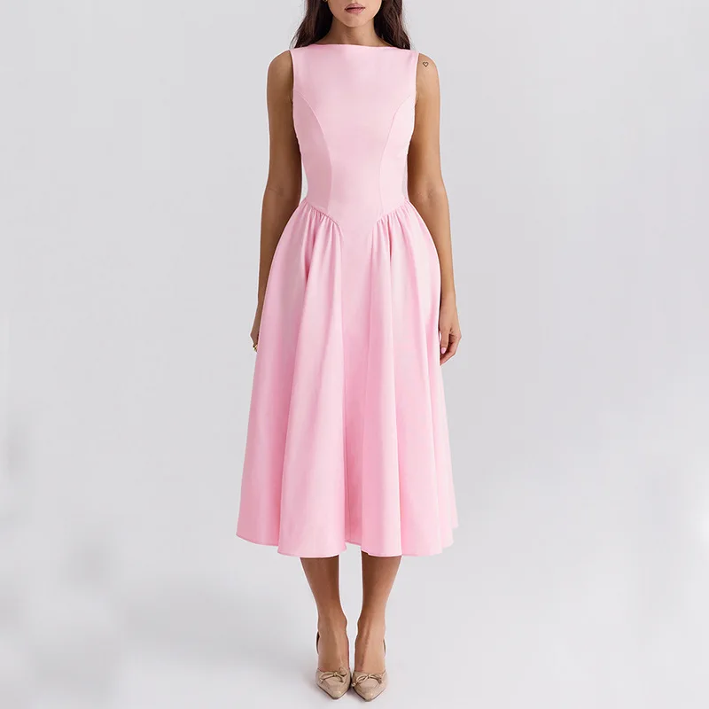 2025 Spring and Summer European and American Foreign Trade Women's New Crew Neck Open Back Solid Color High Fashion Dress Women
2025 Spring and Summer European and American Foreign Trade Women's New Crew Neck Open Back Solid Color High Fashion Dress Women