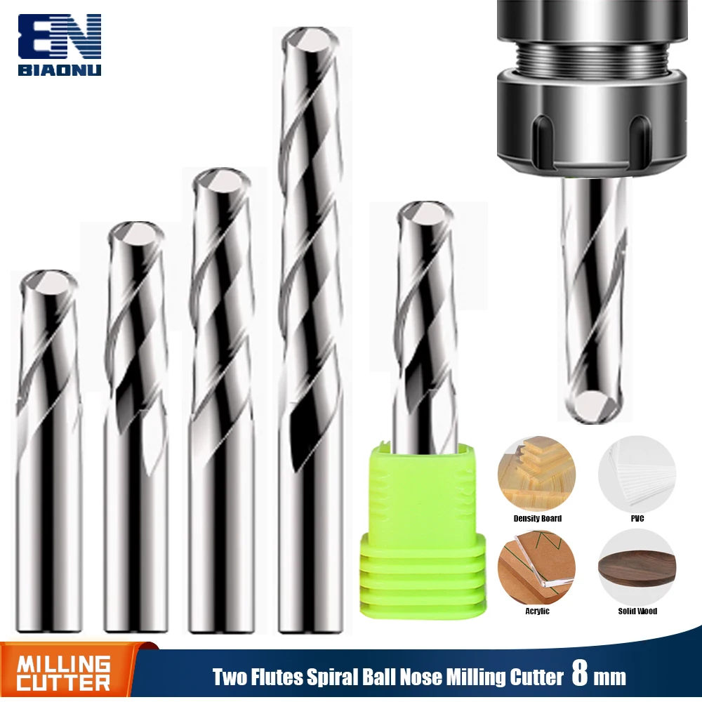 Biaonu 2 Flutes Ball Nose End Mills 1Pcs 8mm Shank Carbide Milling Cutter Cnc routers Carving bits Wood Milling Tools for Plyood
Biaonu 2 Flutes Ball Nose End Mills 1Pcs 8mm Shank Carbide Milling Cutter Cnc routers Carving bits Wood Milling Tools for Plyood