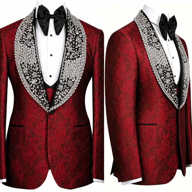 Gorgeous Tuxedos Groom Wear Jacquard Shawl Lapel Beaded Crystal One Button Men Jacket Customized Formal Business Coat
Gorgeous Tuxedos Groom Wear Jacquard Shawl Lapel Beaded Crystal One Button Men Jacket Customized Formal Business Coat