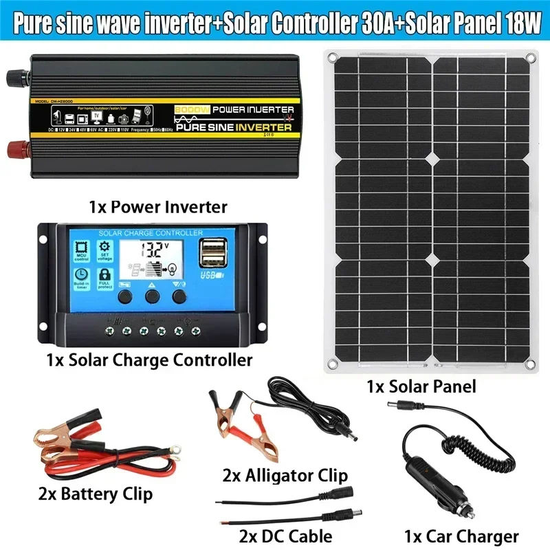 12V to 220V Solar Panel System 18V 18W Solars Panels+30A Charge Controller +Pure Sine Inverter Kit Complete Power Generation Kit
12V to 220V Solar Panel System 18V 18W Solars Panels+30A Charge Controller +Pure Sine Inverter Kit Complete Power Generation Kit