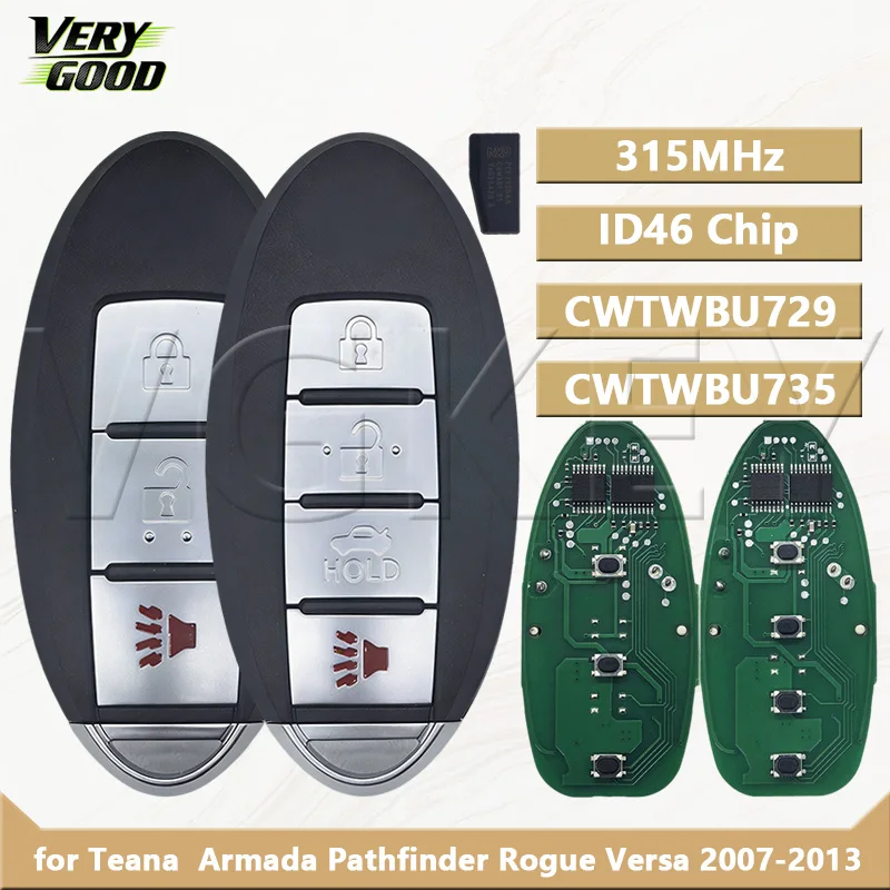 VG CWTWBU729/CWTWBU735 ID46 Chip 315MHz Car Remote Key for Teana Armada Pathfinder Rogue Versa 2007-2013
VG CWTWBU729/CWTWBU735 ID46 Chip 315MHz Car Remote Key for Teana Armada Pathfinder Rogue Versa 2007-2013