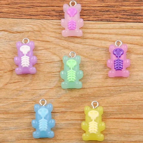 10 Stücke 12x20 MM 6 Farbe Schädel Bär Charms Für Schmuck Machen Handwerk Harz Halloween Tiere Anhänger Flache DIY Ohrring Schlüsselbund