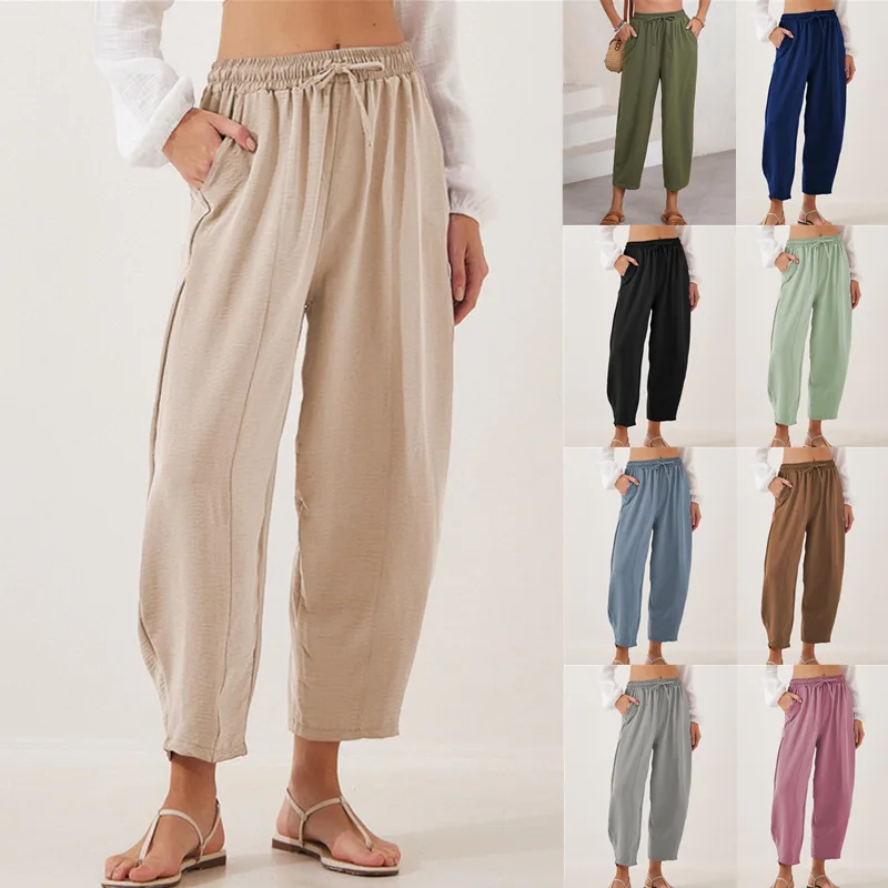 Women's Side Pocket Pants Elastic Drawstring Waist Wide Leg Ankle Length Pants Female Solid Color Casual Trousers
Women's Side Pocket Pants Elastic Drawstring Waist Wide Leg Ankle Length Pants Female Solid Color Casual Trousers