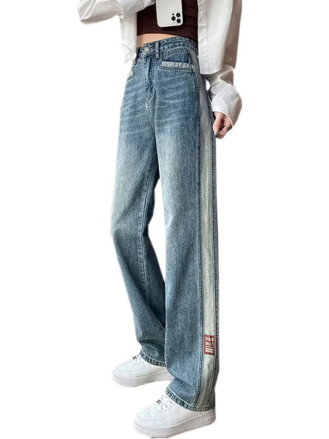 Women Vintage Wash High Waist Wide Leg Jeans Side Stripe Distressed Denim Pants Casual Streetwear
Women Vintage Wash High Waist Wide Leg Jeans Side Stripe Distressed Denim Pants Casual Streetwear