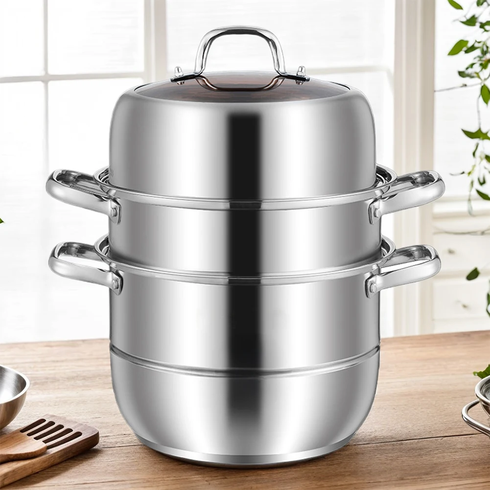 11inch 3 Tier Stainless Steel with Lid & Handle Steaming Pot Cookware Pot Thick Food Steamer for Vegetables Seafood
11inch 3 Tier Stainless Steel with Lid & Handle Steaming Pot Cookware Pot Thick Food Steamer for Vegetables Seafood