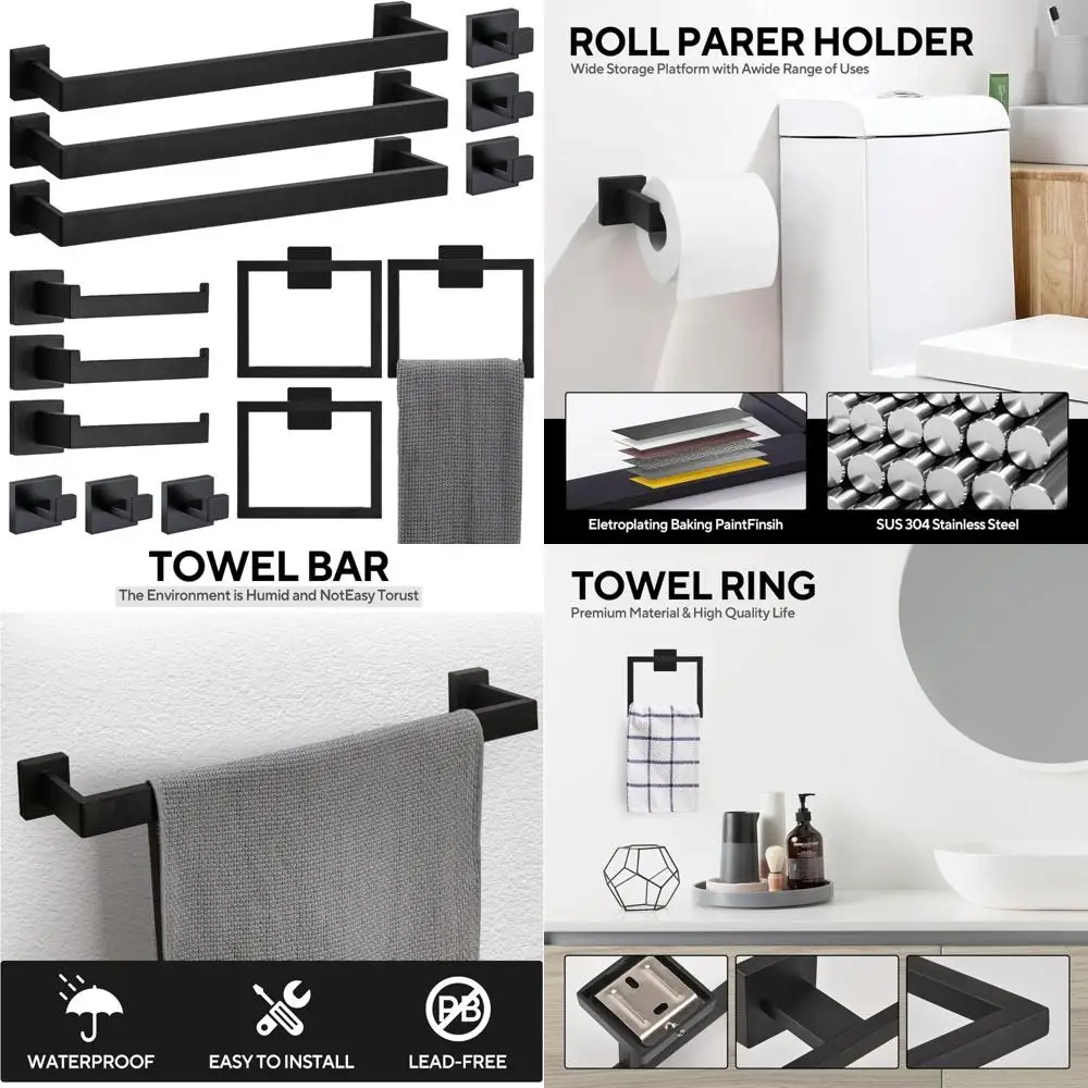 Bathroom Hardware Accessories Set, 15-Piece, 23.6-Inch, Black Stainless Steel, Towel Bar Kit, Modern Bath Decor
Bathroom Hardware Accessories Set, 15-Piece, 23.6-Inch, Black Stainless Steel, Towel Bar Kit, Modern Bath Decor