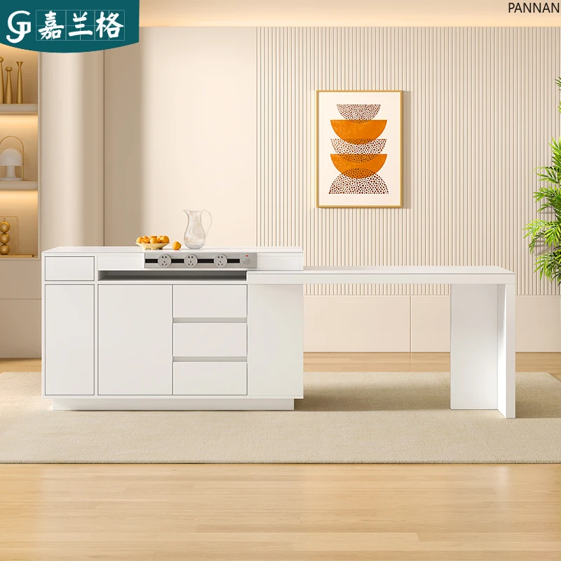 Cream-style rotating island dining table with integrated extendable and shrinkable floor slabs
Cream-style rotating island dining table with integrated extendable and shrinkable floor slabs