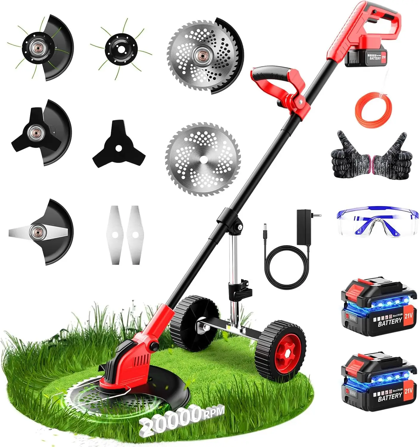 20000 RPM Electric Weed Wacker with Wheel,12\u2033 Brushless Cordless Weed Eater Battery Powered, 4-in-1 Brush Cutter/String Tri
20000 RPM Electric Weed Wacker with Wheel,12\u2033 Brushless Cordless Weed Eater Battery Powered, 4-in-1 Brush Cutter/String Tri