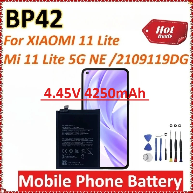 New BP42 4250mAh 4.45V Mobile Phone Battery for XIAOMI 11 Lite/Mi 11 Lite 5G NE /2109119DG High-Capacity Replacement +Tools
New BP42 4250mAh 4.45V Mobile Phone Battery for XIAOMI 11 Lite/Mi 11 Lite 5G NE /2109119DG High-Capacity Replacement +Tools