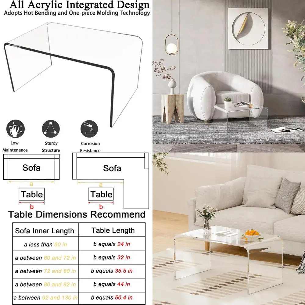 Clear Acrylic Coffee Table, 24 Long x 14 Wide x 12 Tall, 1/2 Thick for Living Room or Center Table
Clear Acrylic Coffee Table, 24 Long x 14 Wide x 12 Tall, 1/2 Thick for Living Room or Center Table