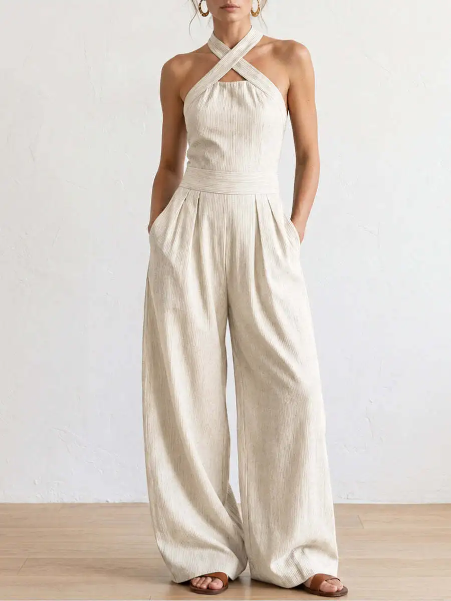 2026 Summer Cross-Neck Hanging Neck Jumpsuit Solid Color Elegant Casual Simple Fashion Comfortable Daily Style Wide Leg Jumpsuit
2026 Summer Cross-Neck Hanging Neck Jumpsuit Solid Color Elegant Casual Simple Fashion Comfortable Daily Style Wide Leg Jumpsuit