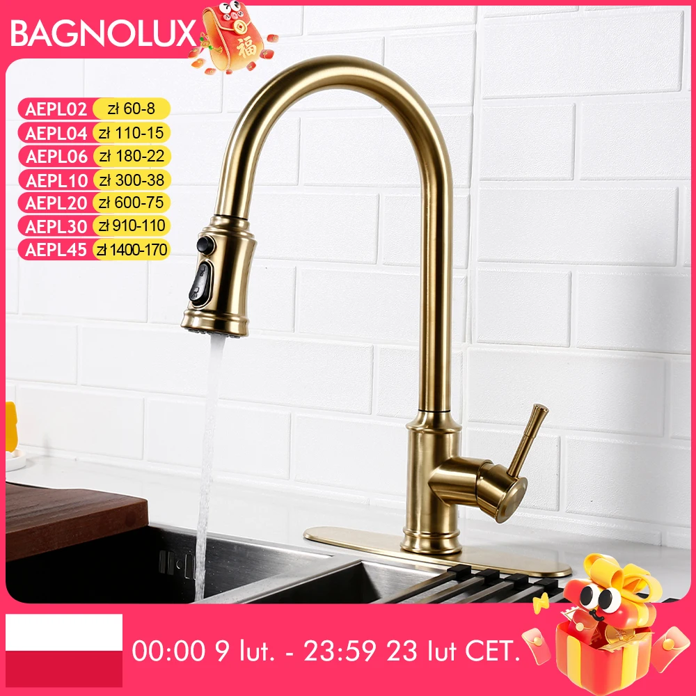 Touch Sensor Brushed Gold Brass Deck Mounted Kitchen Faucet 3 Function Single Handle Pull Out Mixer Hot and Cold Water Taps
Touch Sensor Brushed Gold Brass Deck Mounted Kitchen Faucet 3 Function Single Handle Pull Out Mixer Hot and Cold Water Taps