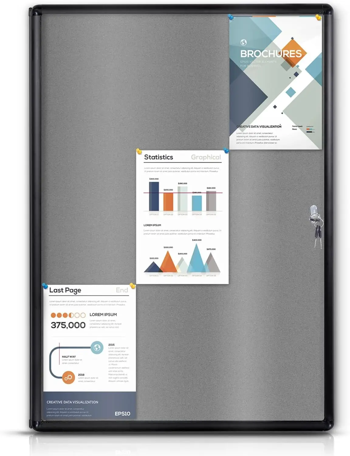 Lockable Bulletin Board with Display Case, Grey Felt, Black Aluminum Frame, 38x28 in
Lockable Bulletin Board with Display Case, Grey Felt, Black Aluminum Frame, 38x28 in