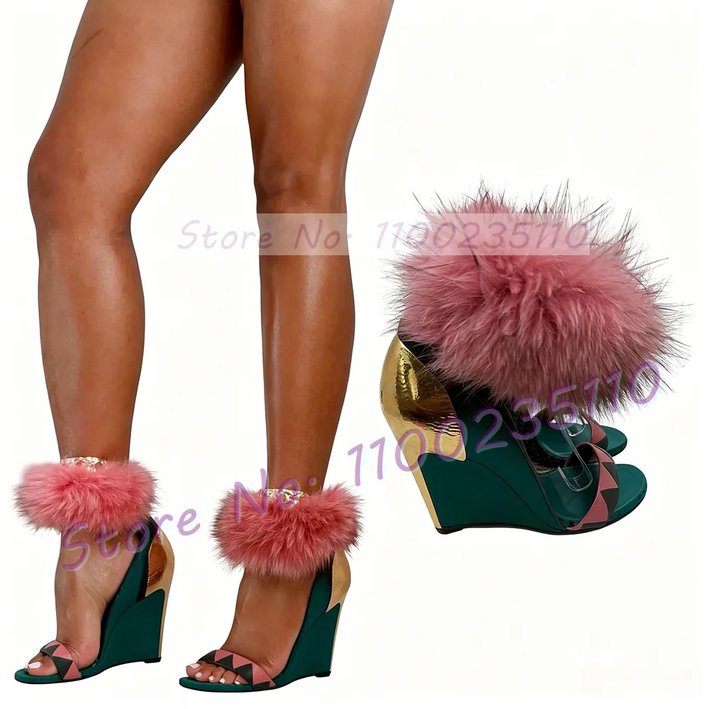 Mixed Colors Ankle Strap Wedge Sandals With Pink Fur Women Novelty Gold Heel Female Newest Open Toe Party Feminine Back-zip Shoe
Mixed Colors Ankle Strap Wedge Sandals With Pink Fur Women Novelty Gold Heel Female Newest Open Toe Party Feminine Back-zip Shoe
